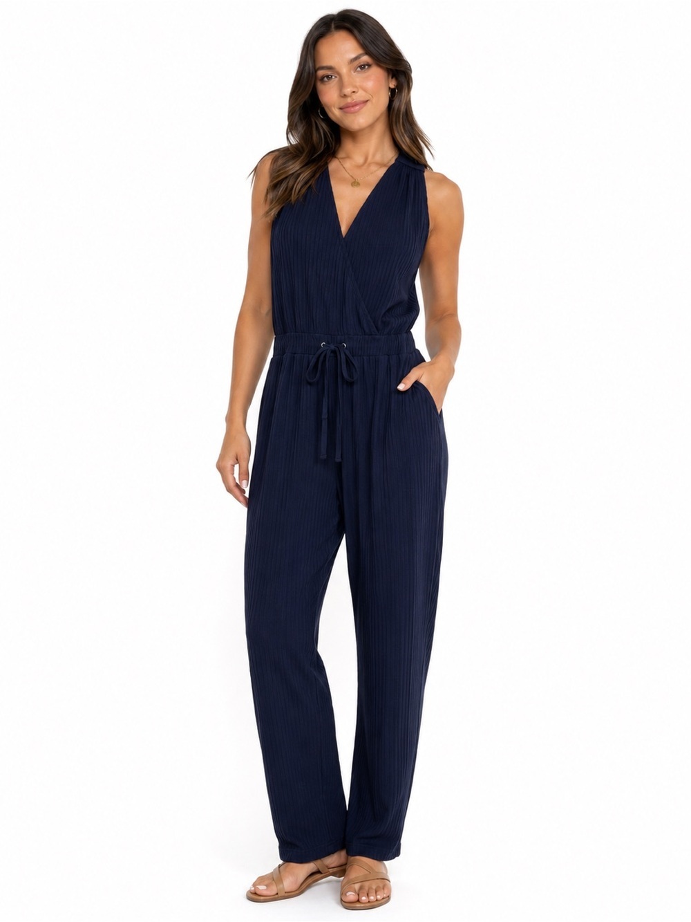Anthropologie Saturday Sunday Navy Ribbed Sleeveless Jumpsuit S